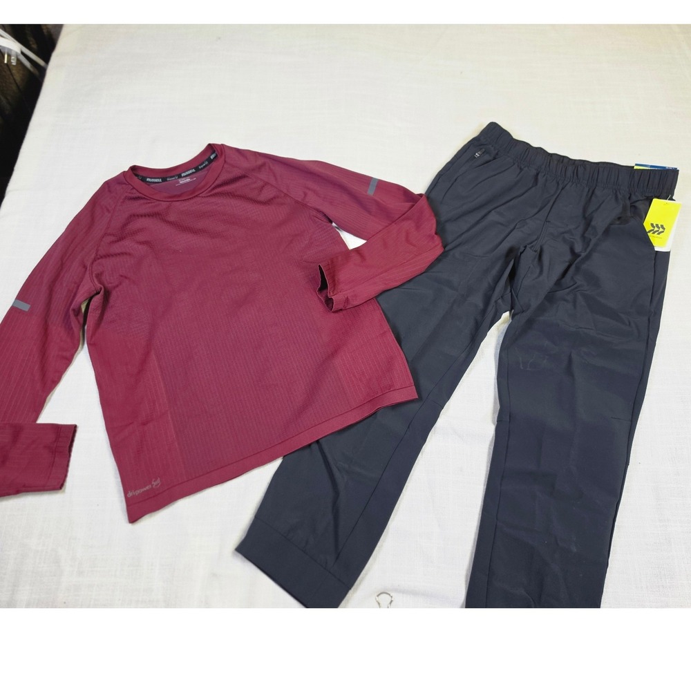 Boys Russell Maroon Shirt & All In Motion Black Joggers Set Size L 10-12 NWT